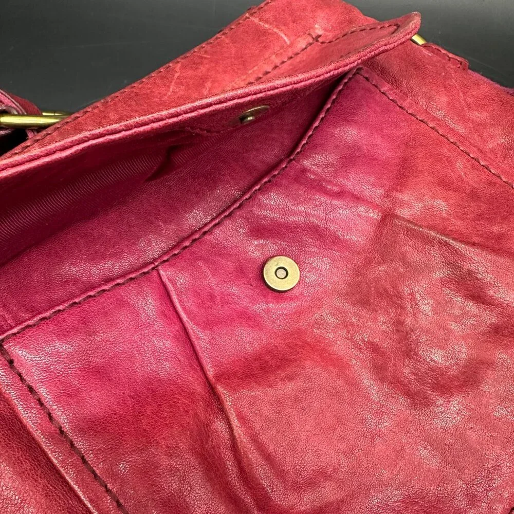 Fossil Red Leather Crossbody Purse 1954 Adjustable Strap Brass Accents READ - Picture 10 of 15